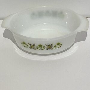 Anchor Hocking White Green Meadow Fire King Round Baking Dish 1‎ QT.